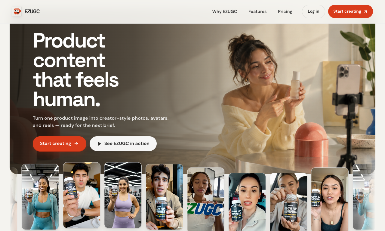 EZUGC website screenshot, starting at the top of the page